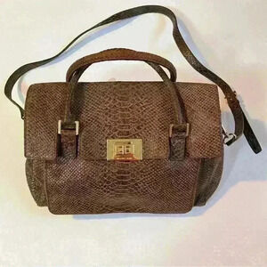 NWOT Michael Kors Snakeskin Python Suede 2Way Brown Tote Bag Satchel Purse Large